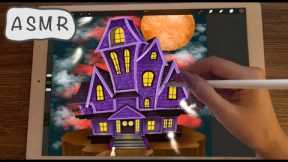 😴iPad ASMR - (3+ HOURS) Halloween Painting of a House - Clicky Pure Whispering - Writing Sounds