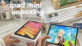 🍡 ipad mini 6 aesthetic unboxing (pink) - genshin keycaps & gameplay, keyboard, accessories + snacks