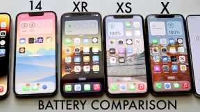 iPhone 14 Vs iPhone XR Vs iPhone XS Vs iPhone X Battery Comparison!