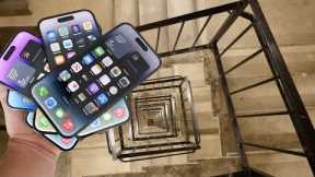 Dropping a Stack of (7) iPhone 14 Pro's Down Crazy Spiral Staircase 300 Feet - Will They Survive?