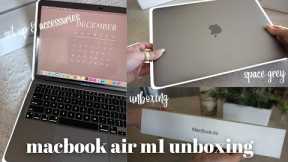 MACBOOK AIR M1 UNBOXING SPACE GREY *aesthetic* | + must have accessories and set up!