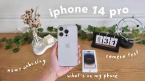 iPhone 14 Pro (silver)  asmr unboxing, what’s on my iphone & camera test
