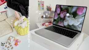 m2 14 macbook pro 2023 unboxing ⋆ ˚｡⋆୨୧˚ setting up + cute accessories