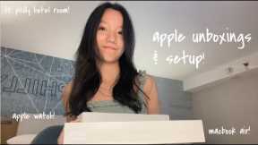 apple unboxing + setup + impressions | m2 macbook air unboxing, apple watch se unboxing