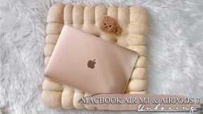 Macbook air m1 Gold & Airpods 3 unboxing and Accessories | ASMR | Aesthetic unboxing ♡
