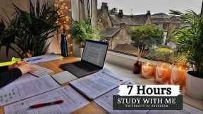 7 HOUR STUDY WITH ME on A RAINY DAY |  Background noise, 10 min Break, No music, Study with Merve