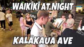 Waikiki at Night Walk Kalakaua Ave Hyatt Regency ABC Stores The Free Little Birds January 20, 2024