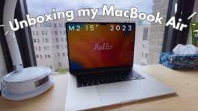 MacBook Air M2 15 inch 2023 Unboxing | Starlight | asmr calm lofi aesthetic no talking video!