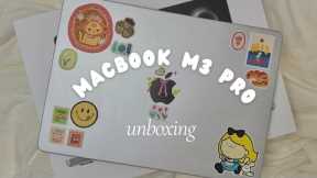 macbook m3 pro unboxing ✨ accessories & decorating with aesthetic stickers✨| myn_life_
