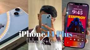 iPhone 14 Plus (128) Blue Unboxing | Setup + Gaming (bgmi) with handcam