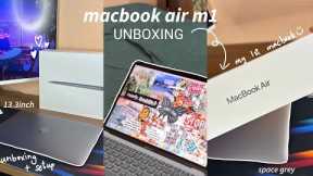 📦 UNBOXING MacBook Air M1 (space grey) + setup✨🌱  #explorepage #unboxing #macbook #asmr #aesthetic