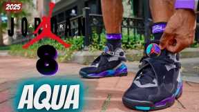 PAIRS ARE DRYING UP FAST! 2025 JORDAN 8 AQUA DETAILED REVIEW & ON FEET W LACE SWAPS!!