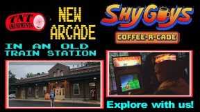 #1835 New ARCADE in an old TRAIN STATION! SHY GUYS Coffee R Cade!  TNT Amusements walks around!